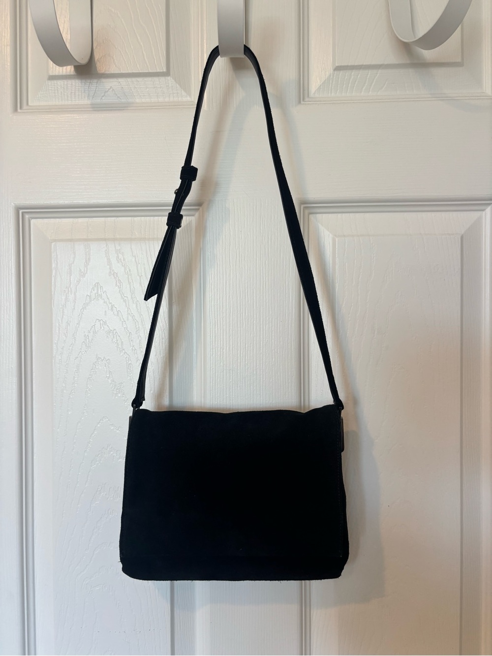 Minimal Black Suede Crossbody Bag for Women